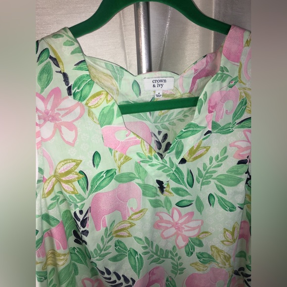 Crown & Ivy | Women’s Green & Pink/Floral & Elephant Pattern Sleeveless Dress - Picture 2 of 11